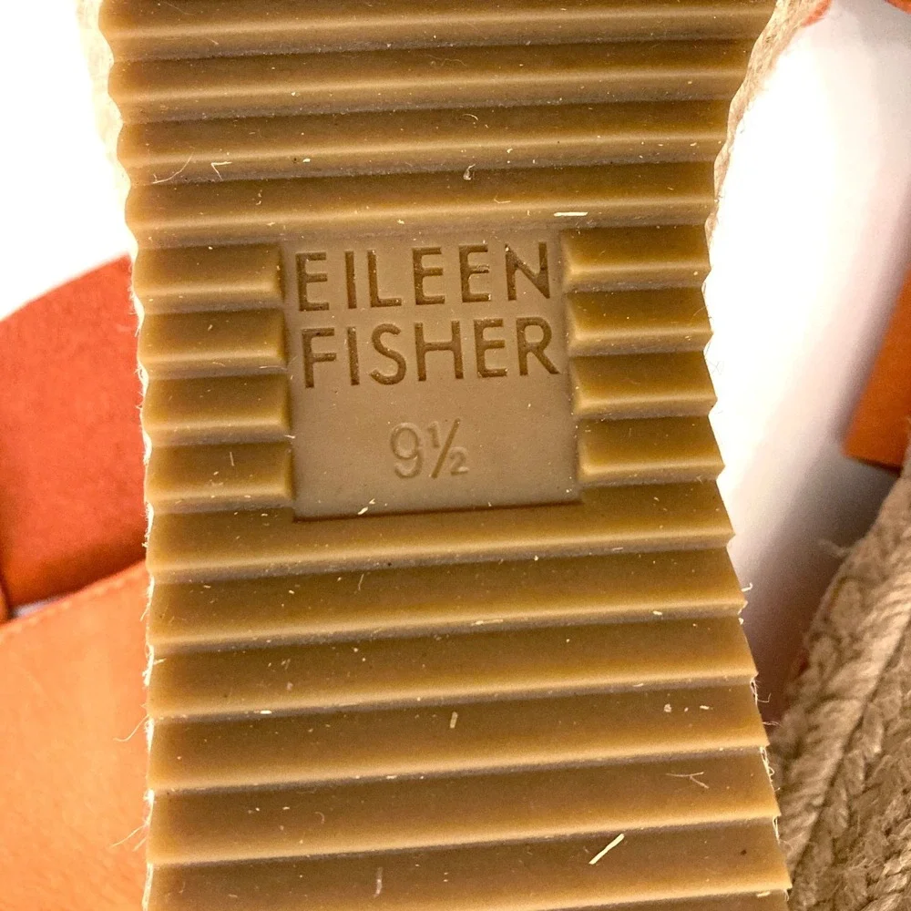 Eileen Fisher Orange Leather‎ Espadrille 'Willow' Wedge Heel Sandals Womens 9.5